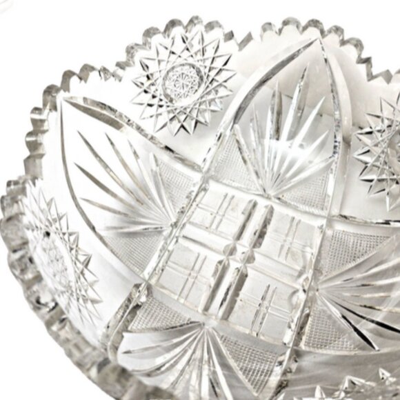 Antique Vintage RARE Brilliant Handcut Cut Crystal Glass 8” x 3.5” Bowl - Picture 3 of 6
